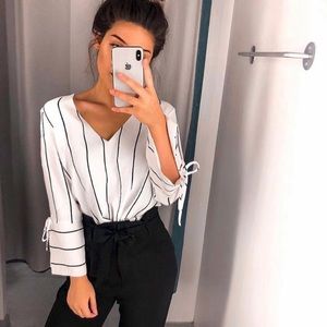 H&M Black & White Striped Blouse